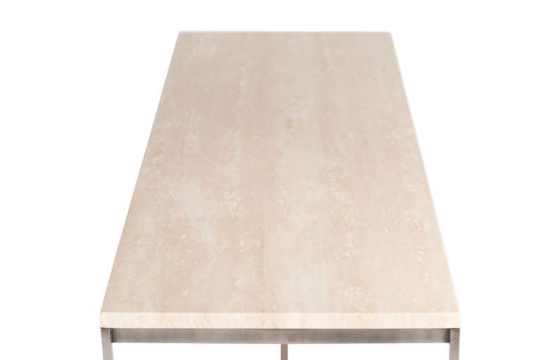 Tucker Travertine Top Console Table In Excellent Condition For Sale In New York, NY