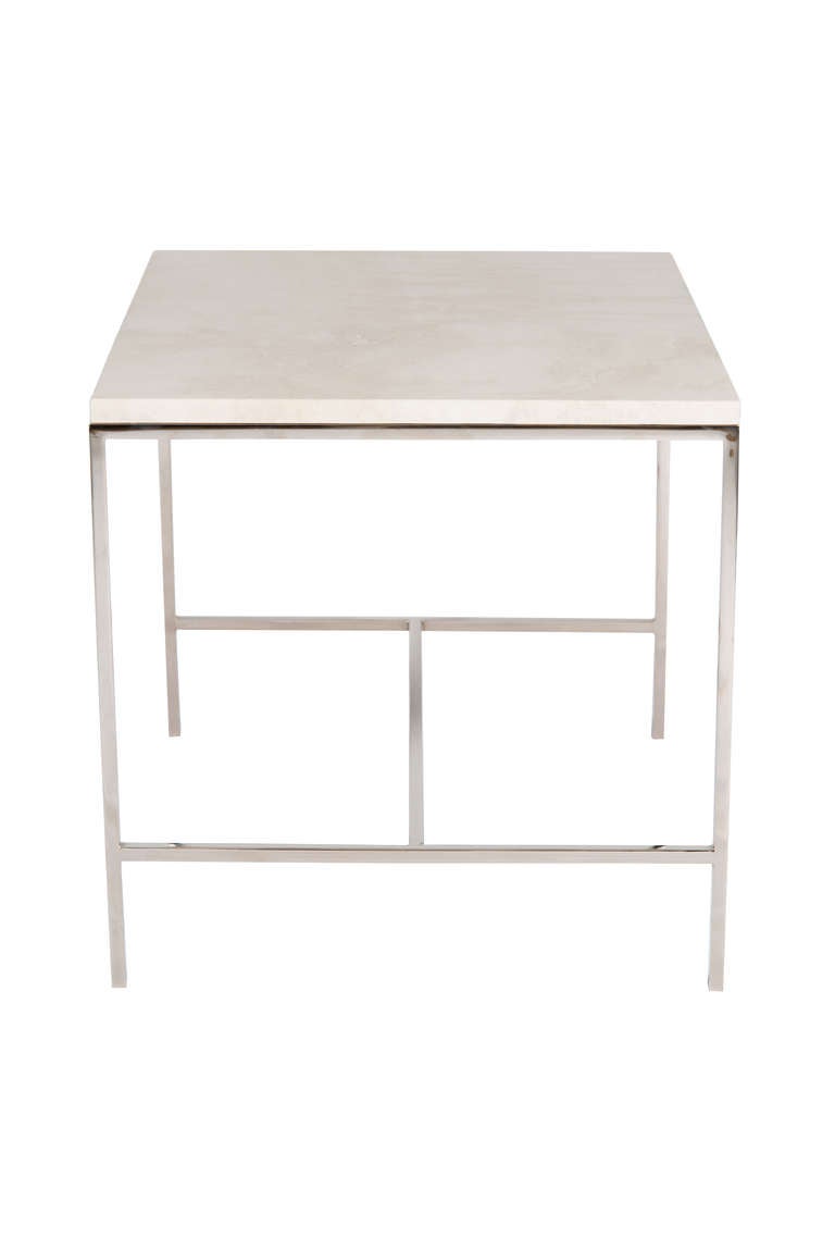 Hunter Travertine Top Side Table In Excellent Condition For Sale In New York, NY
