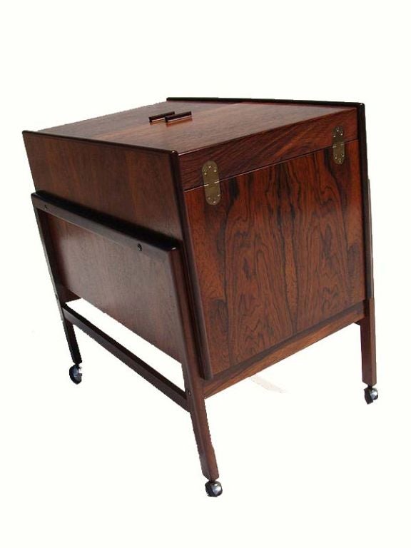 Danish Rosewood Rolling Bar Cabinet