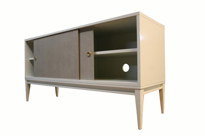 Brass Bishop Lacquered Linen Door Console For Sale