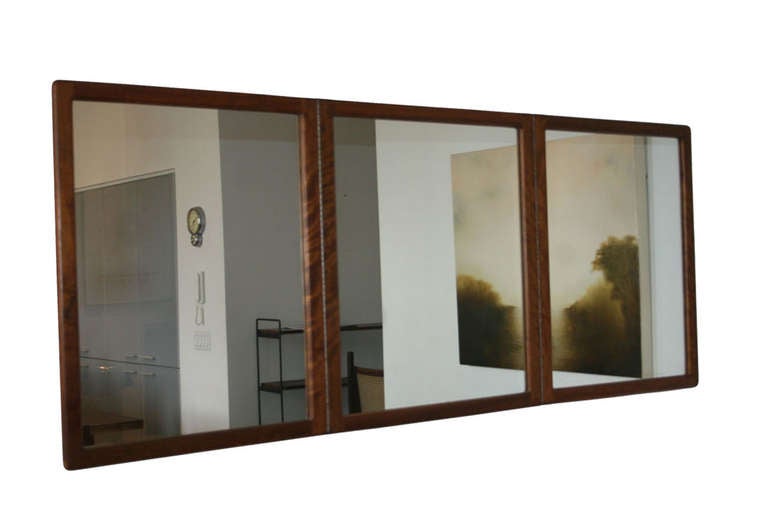 Walnut Custom Triptych Mirror in Sedua by Gerald McCabe