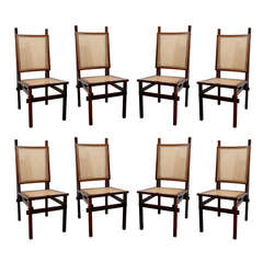 Used Set of Eight Brazilian Rosewood and Cane Dining Chairs