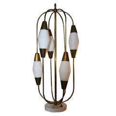 1960's Brass Cage Table Lamp on Marble Base
