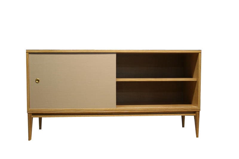 American Bishop Lacquered Linen Door Console For Sale