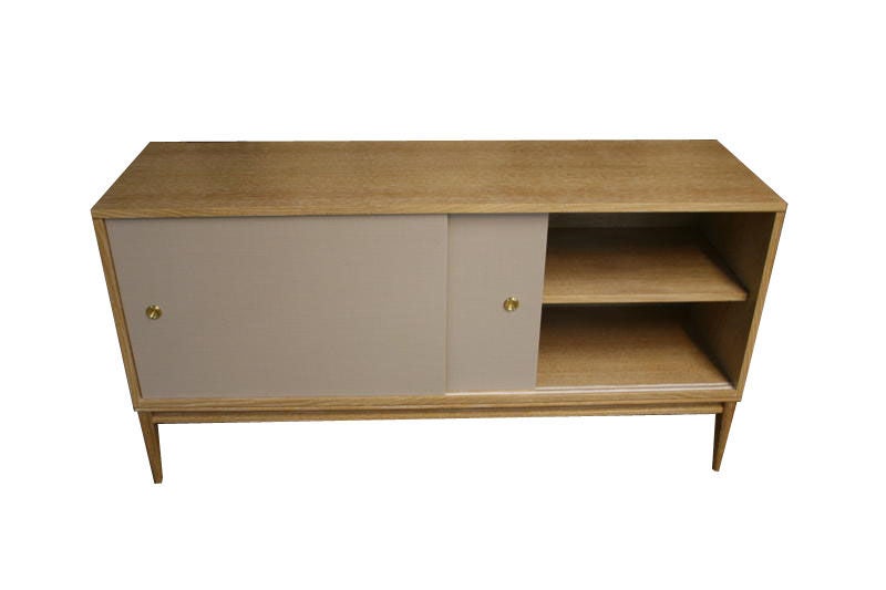 Brass Bishop Lacquered Linen Door Console For Sale