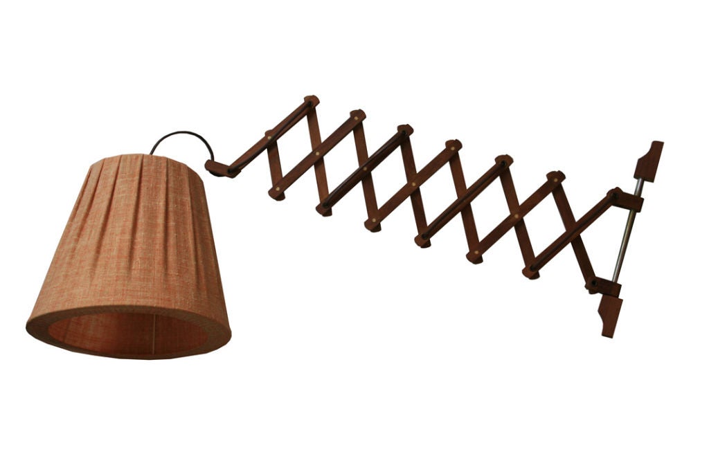 Danish Modern Scissor Arm Teak Wall Lamp 3