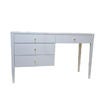 Mn Originals four-drawer white lacquered desk featuring solid polished brass conical hardware. Satin white lacquer finish over maple frame. 

Custom orders have a lead time of 10-12 weeks FOB NYC. Lead time contingent upon selection of finishes,