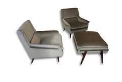 Sculpted Arm Lounge Chairs and Ottoman