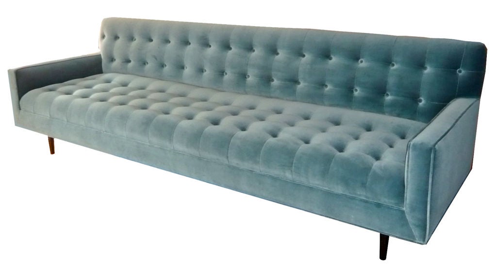 Mn Originals button-tufted sofa on hand-turned solid wood legs with solid maple frame construction. 

COM requirements: 15 yards. 
5% up-charge for contrasting fabrics and or welting.
COL requirements: 300 sq. feet. 
5% percentage up-charge for