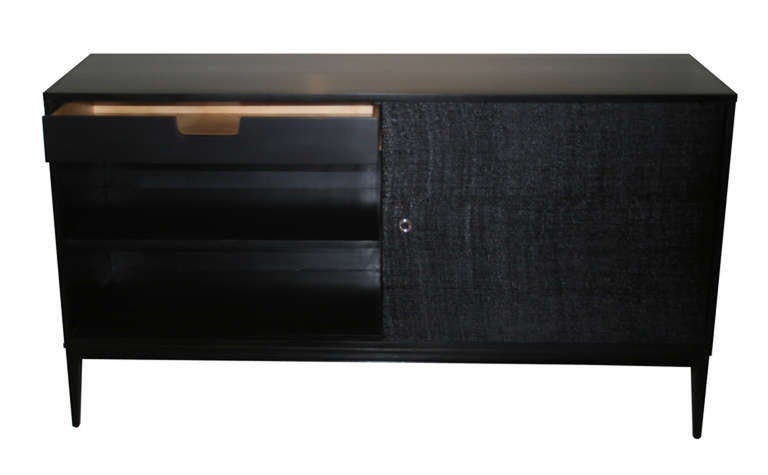 Paul McCobb Planner Group Ebonized Grass Cloth Credenza In Excellent Condition In New York, NY