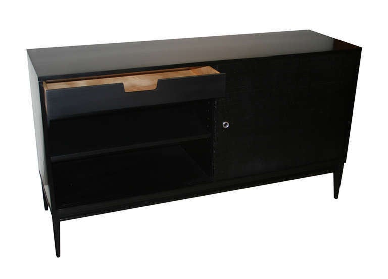 Mid-20th Century Paul McCobb Planner Group Ebonized Grass Cloth Credenza