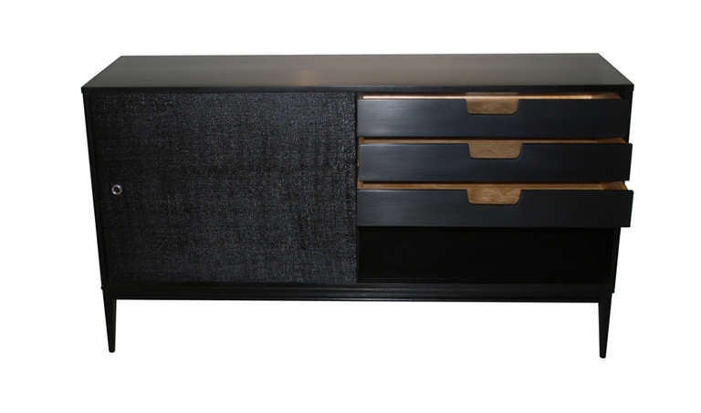 Paul McCobb Planner Group Ebonized Grass Cloth Credenza 1