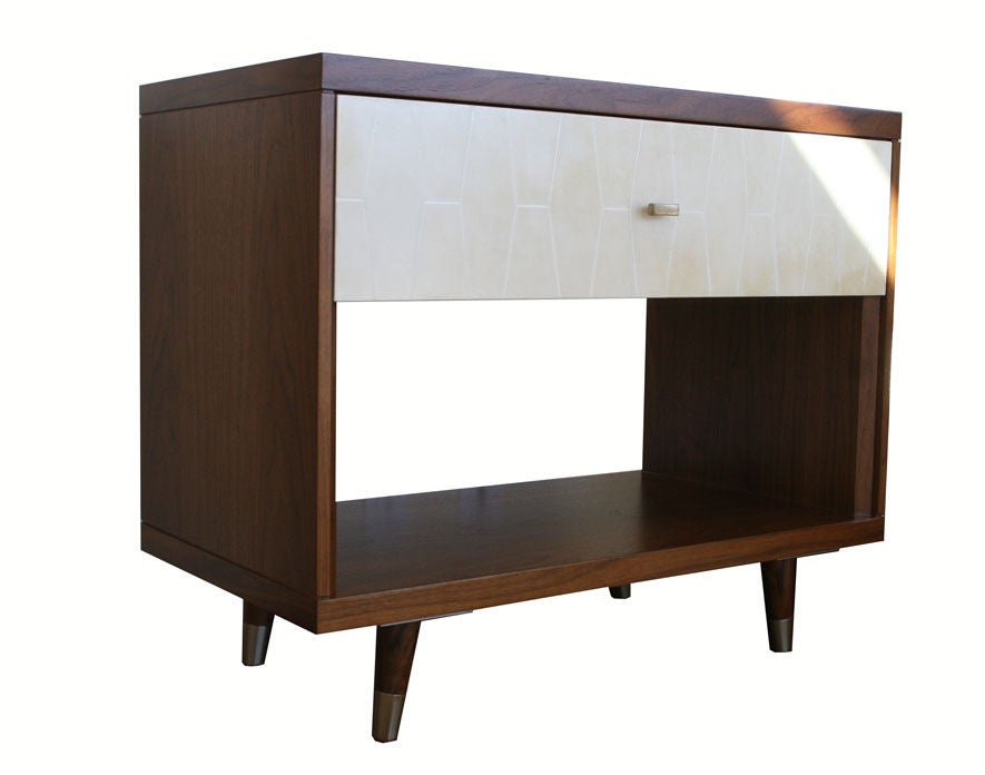Francois Walnut and Parchment Nightstands In Excellent Condition For Sale In New York, NY
