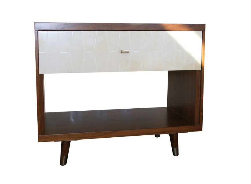 Brass Francois Walnut and Parchment Nightstands For Sale