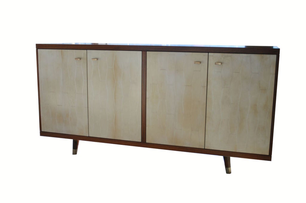 Contemporary Francois Walnut and Parchment Console For Sale