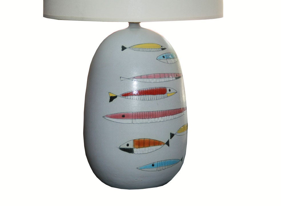 1960's Italian Painted Fish Motif Ceramic Lamp