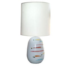 1960's Italian Painted Fish Motif Ceramic Lamp