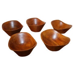 Set of Five Sculpted Teak Wood Bowls from Denmark 6
