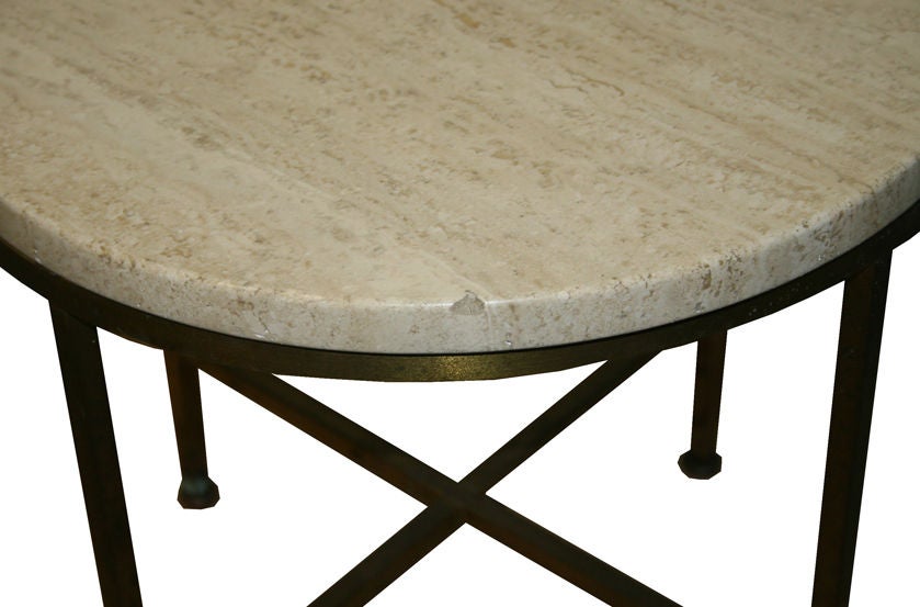 Paul McCobb Directional Brass Frame Travertine Side Table