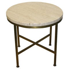 Paul McCobb Directional Brass Frame Travertine Side Table