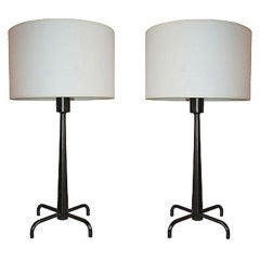 Vintage Pair of 1950
s 4 Star Footed Base Bronze Table Lamps