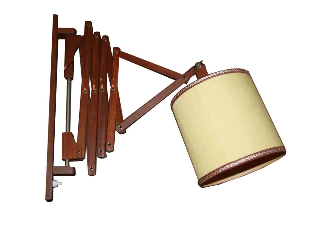 1950's Danish Teak Sciccor Arm  Wall Mount Lamp 1