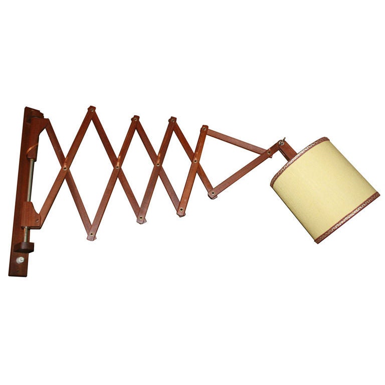1950's Danish Teak Sciccor Arm  Wall Mount Lamp