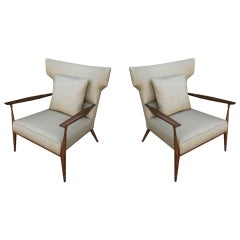 Walnut Frame Winged Back Armchairs