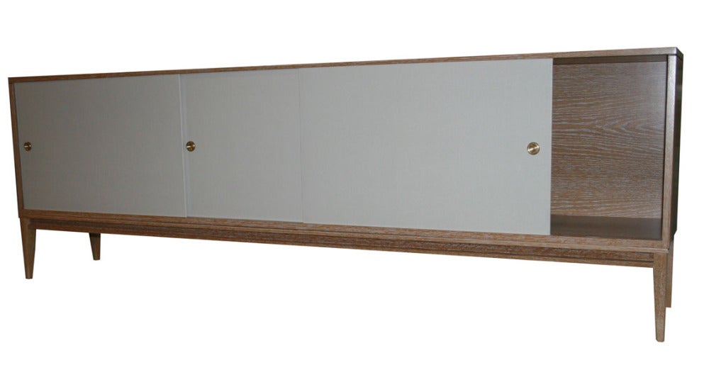 Bishop Lacquered Linen Door Console For Sale 3