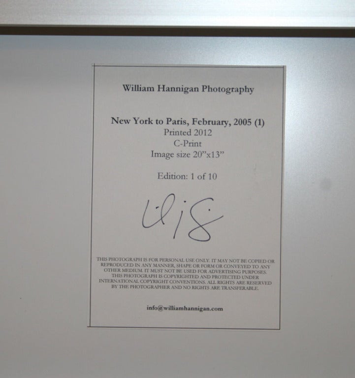 William Hannigan limited edition C-Print New York to Paris #1. Flush mounted on dibond backing these easily install to any wall via wooden cleat. Edition of 10 series hand signed.