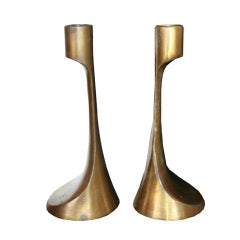 Sculptural Mid Century Brass Candlesticks