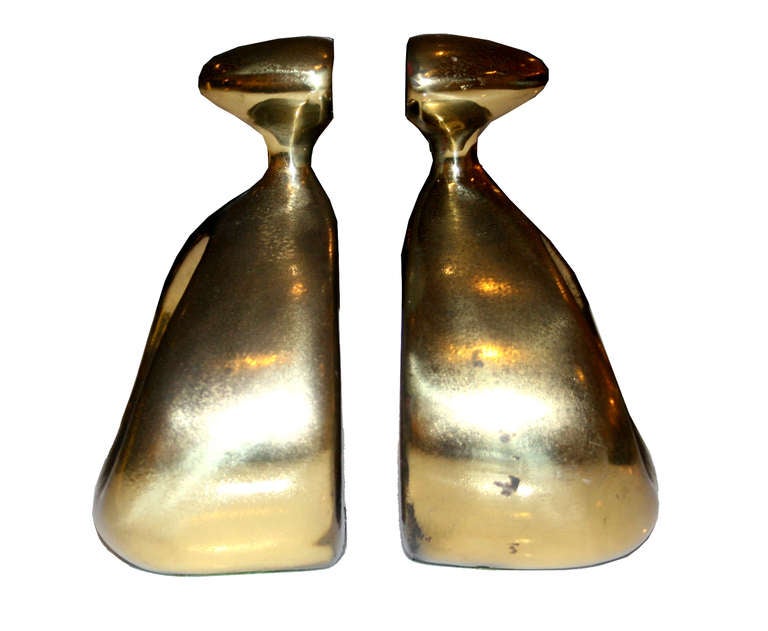 American Ben Seibel Moderne Brass Bookends For Sale