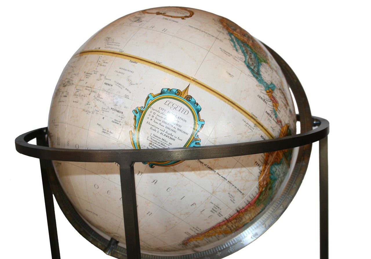 Mid-20th Century 1960s Brass Floor Terrestrial Globe