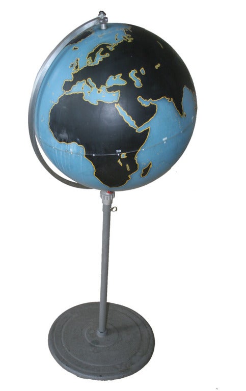 Large Vintage Aviation Globe on Metal Floor Stand.Denoyer Geppert is an older company that specialized in making educational visual products for the sciences.Made by Denoyer. This is a vintage military aviation globe. These were used in WWII for the