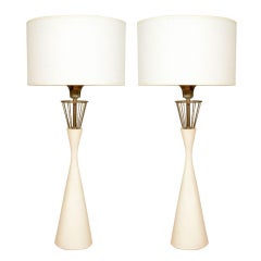 Pair of Mid-Century Brass Cage Table lamps