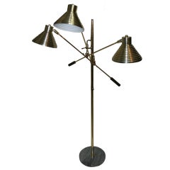 1960's Modernist Brass 3 Arm Floor Lamp