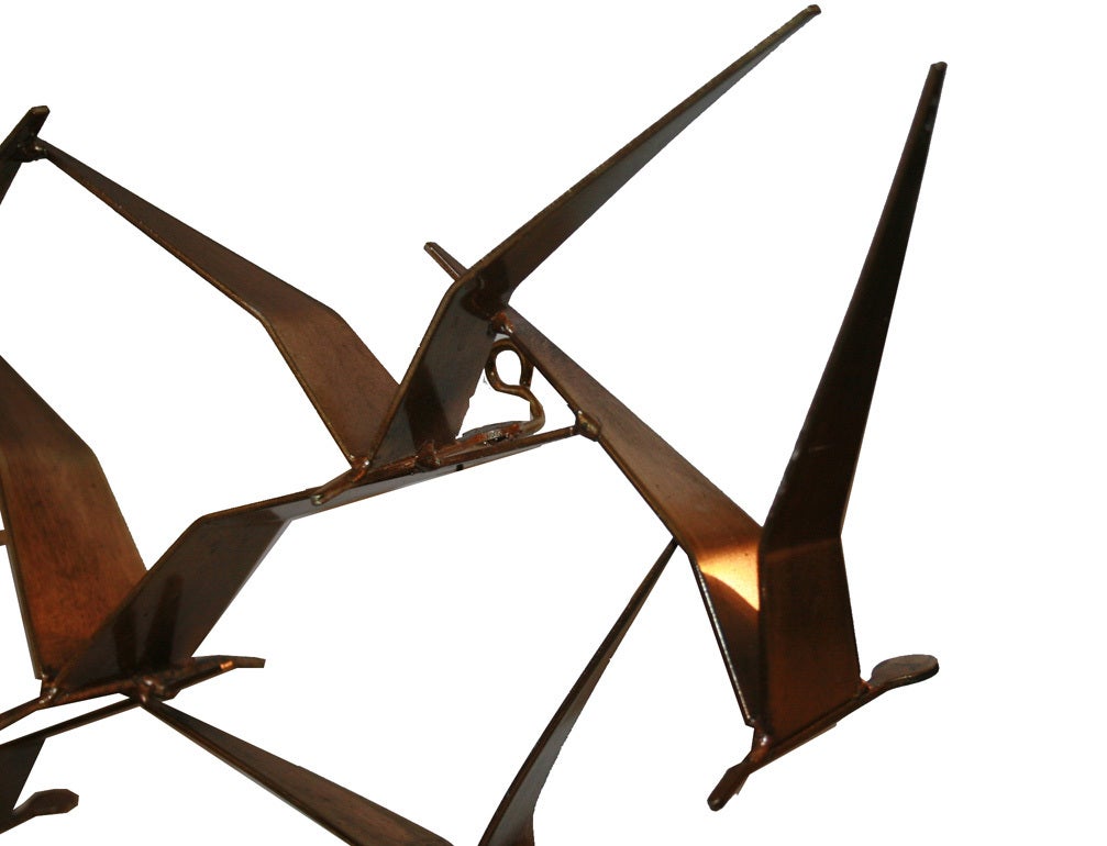 Original signed and dated Curtis Jere bronze flock of birds wall sculpture Ca. 1970's.Solid brass structure with bronze patina, sculpture mounts easily to any wall surface via screw hooks original to sculpture.