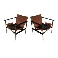 Retro Pair of Sling Lounge Chairs 657 by Charles Pollock for Knoll