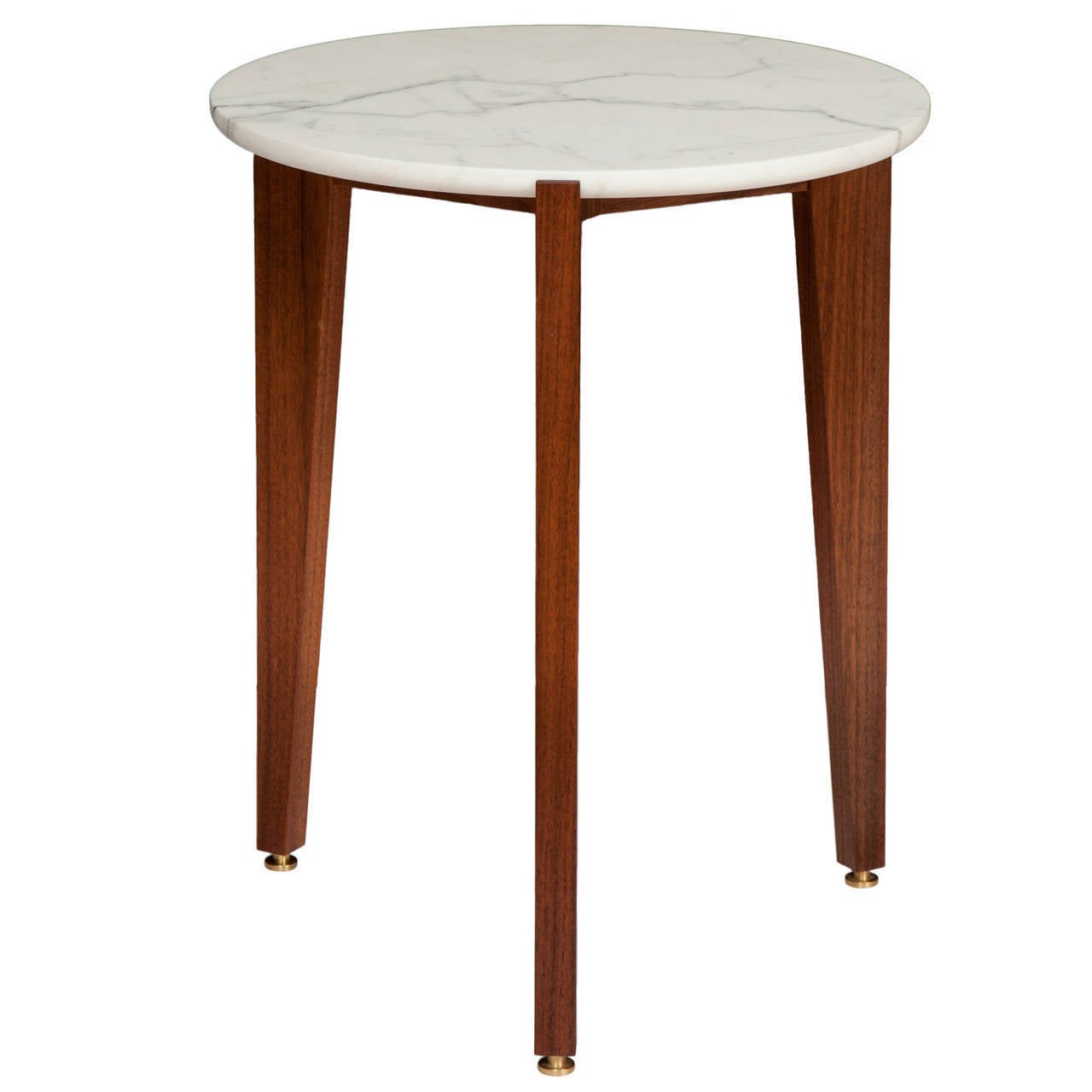 Stillmade Walnut Tripod Side Table with Calcutta Marble Top For Sale