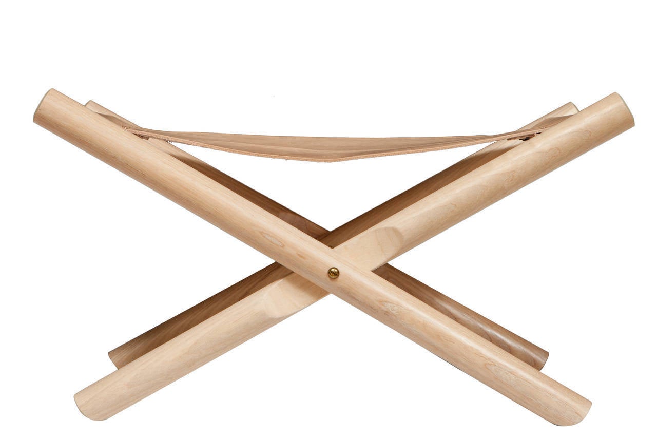 Erickson Aesthetics  Solid Oak Folding X-Base Ottoman with Calf Seat