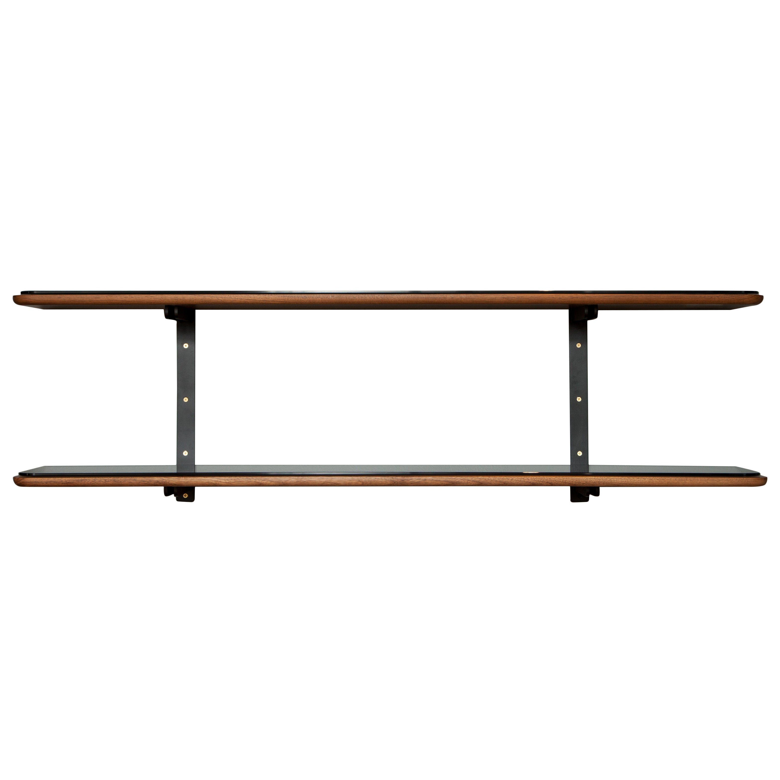 Stillmade Black Walnut and Steel Wall Shelf System For Sale