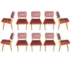 1950's Jens Risom For Knoll Leather Webbed Dining Chairs