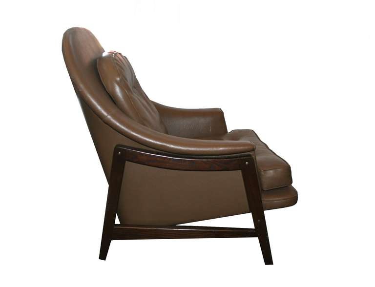 American Edward Wormley for Dunbar Tufted Leather Oak Framed Lounge Chair