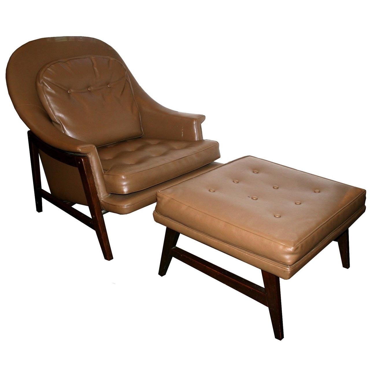 Edward Wormley for Dunbar Tufted Leather Oak Framed Lounge Chair
