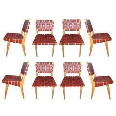 1950's Jens Risom For Knoll Leather Webbed Dining Chairs