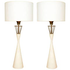 Pair of Mid-Century Brass Cage Table lamps