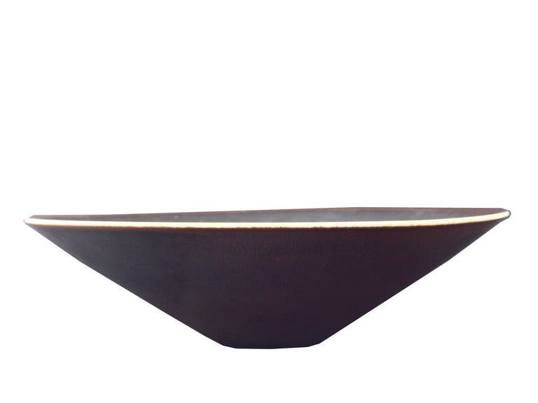 Mid-Century Modern Stoneware Bowl with Brown Haresfur Glaze For Sale
