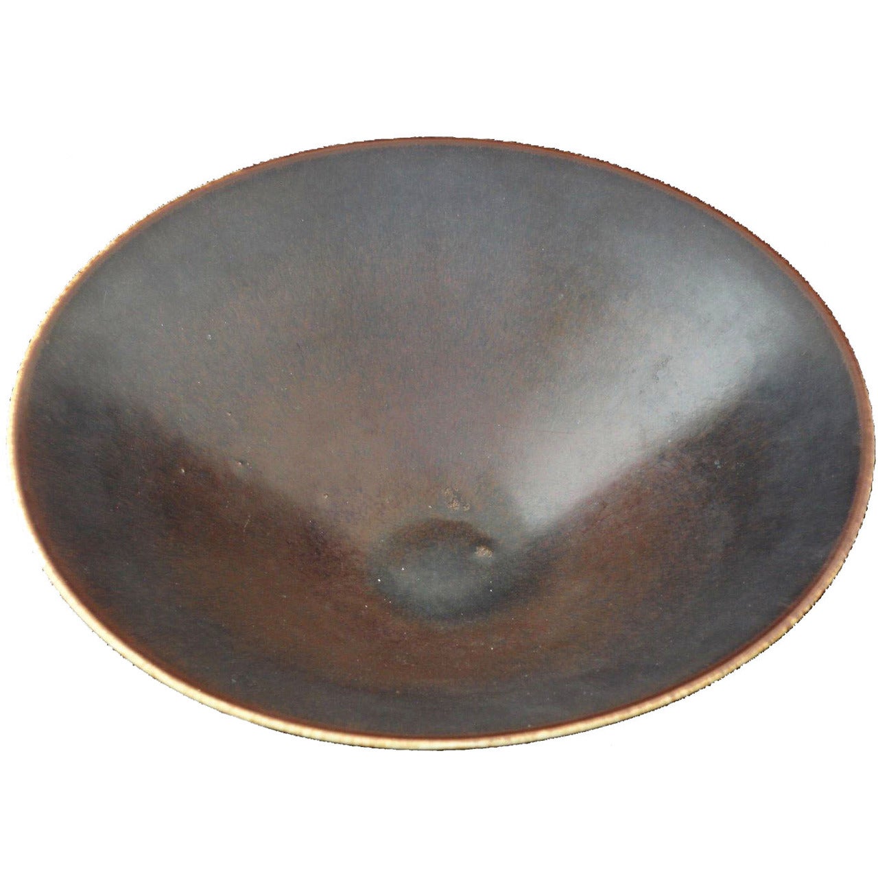Stoneware Bowl with Brown Haresfur Glaze For Sale