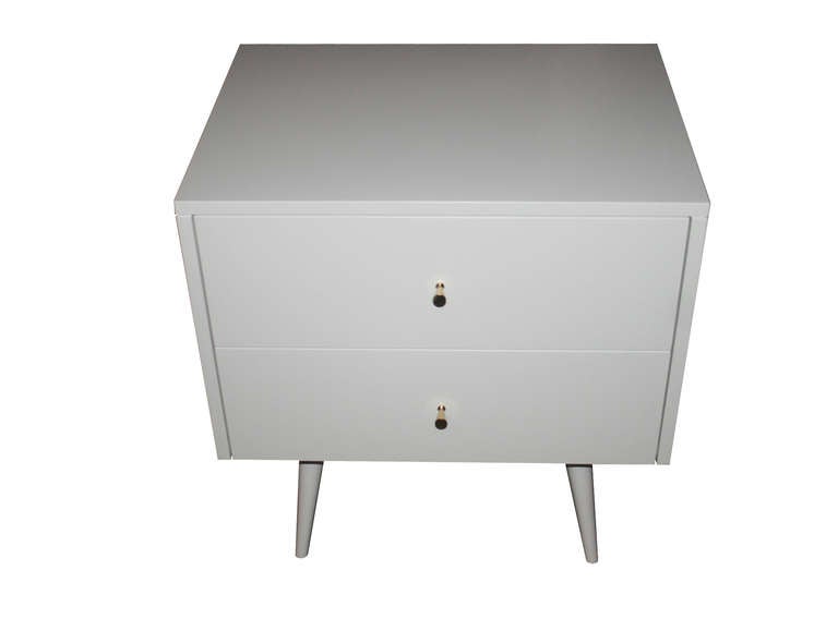 Mid-Century Modern Lacquered Two-Drawer Nightstands on Turned Legs For Sale