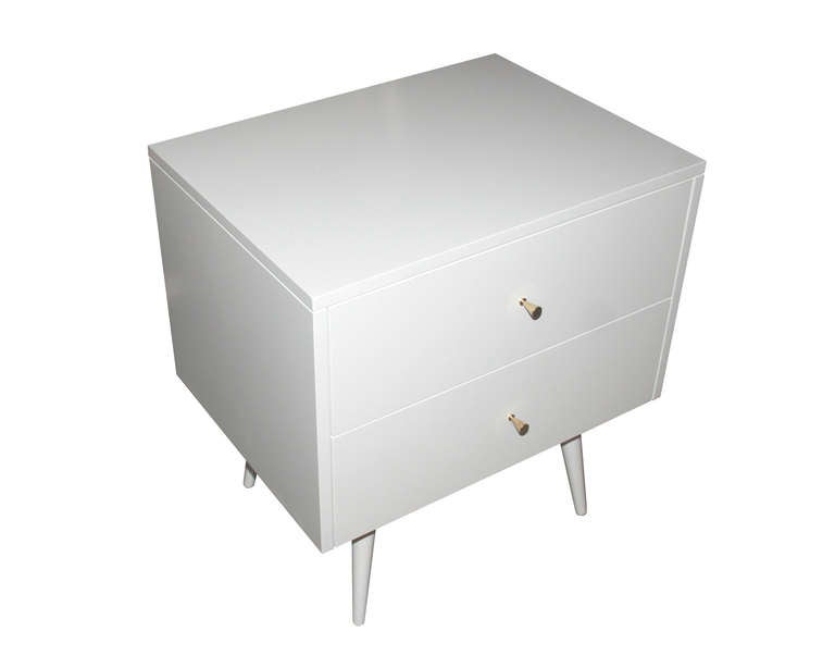 Brass Lacquered Two-Drawer Nightstands on Turned Legs For Sale